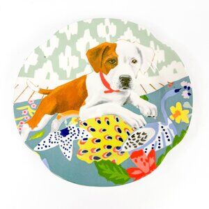 Anthropologie Jay McClellan Mae Flowers Dog PitBull Puppy Dessert plates set 2